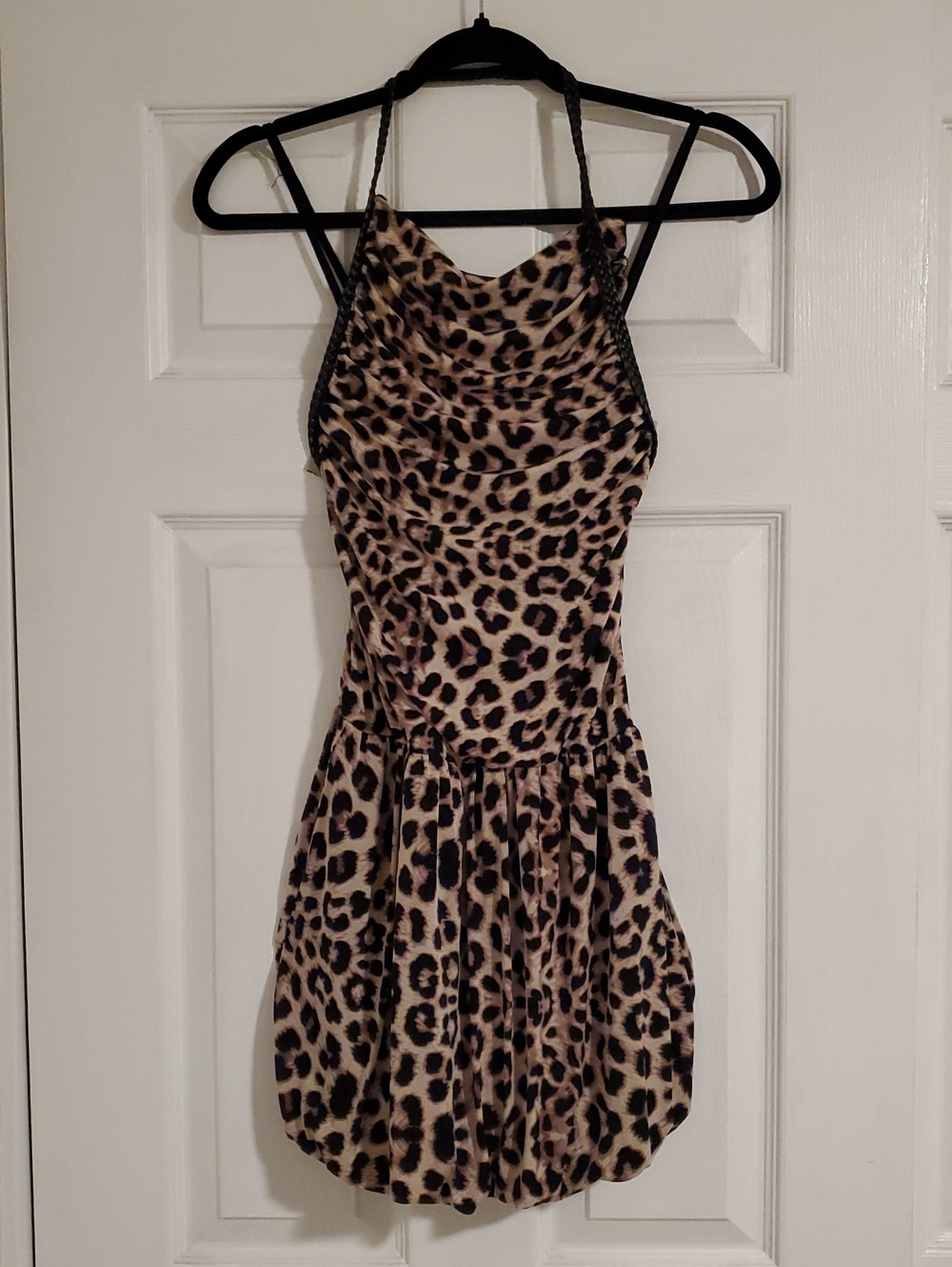 Leopard Print Halter Mini Dress - Beige & Black